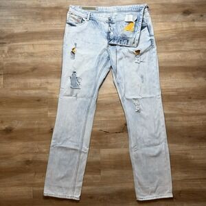 Diesel Belther Jeans Men 38x34 Blue Slim Tapered Acid Wash Destroyed 3D Finish